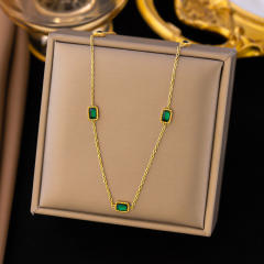 Dainty emerald statement stainless steel necklace bracelet set