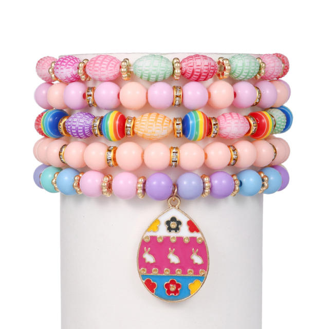 Spring new design Easter egg charm beaded bracelet set