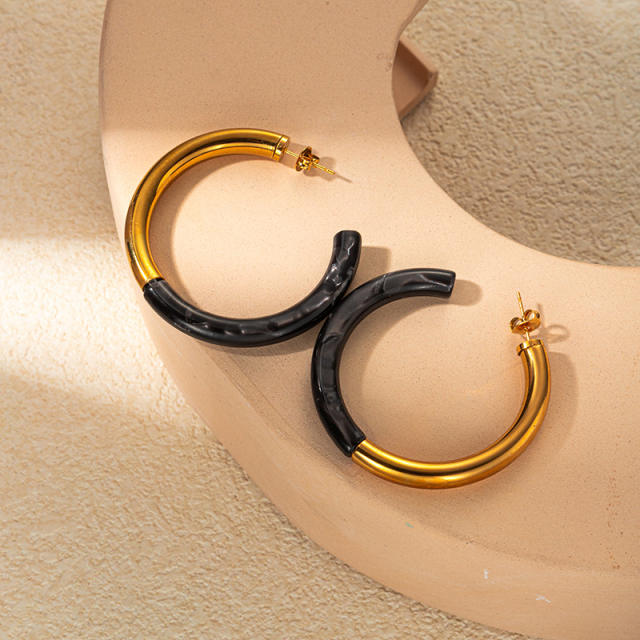 Chic acrylic mix stainless steel hoop earrings