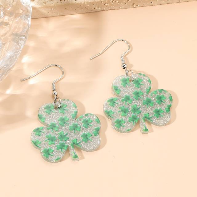 Creative acrylic clover st. patrick's day earrings