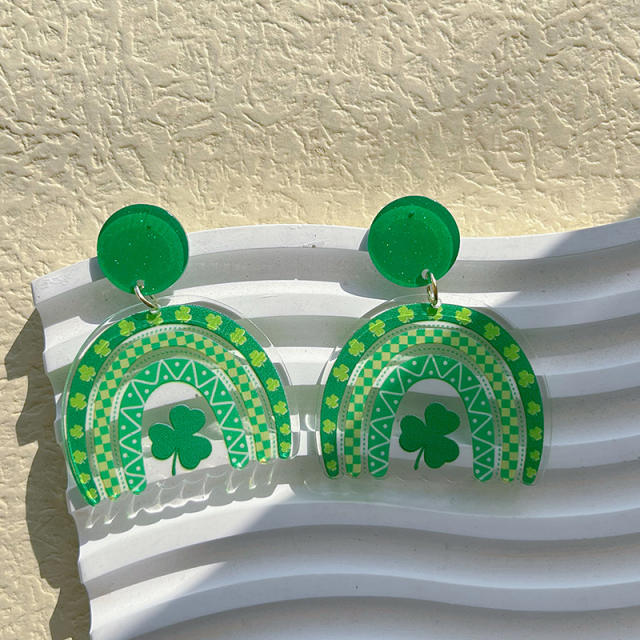 Spring summer green color rainbow st. patrick's day earrings