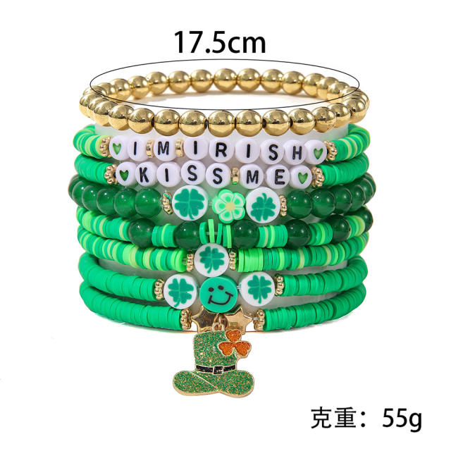 Multi layer green beaded st.patrick's day bracelet set