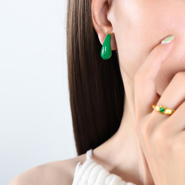 Popular color enamel water drop stainless steel earrings chunky earrings