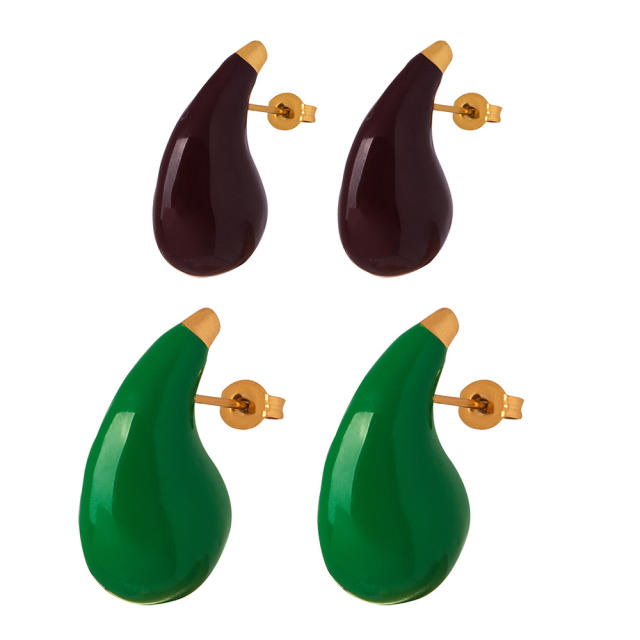 Popular color enamel water drop stainless steel earrings chunky earrings