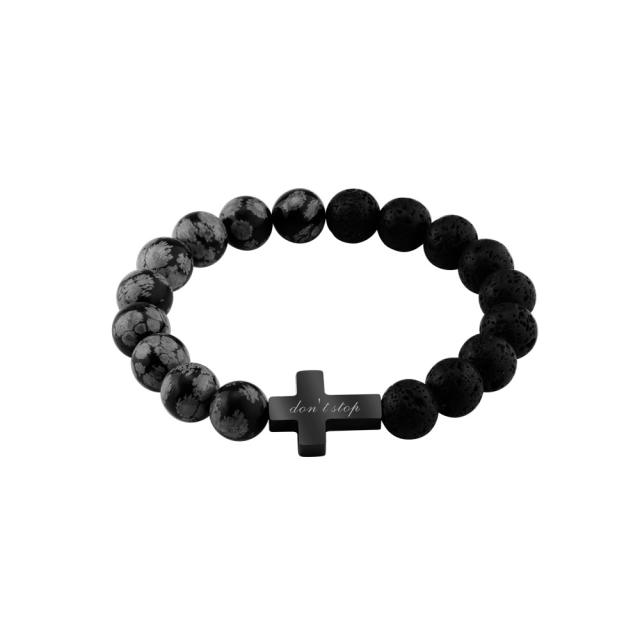 Father's day gift natural stone bead cross symbol stainless steel bracelet