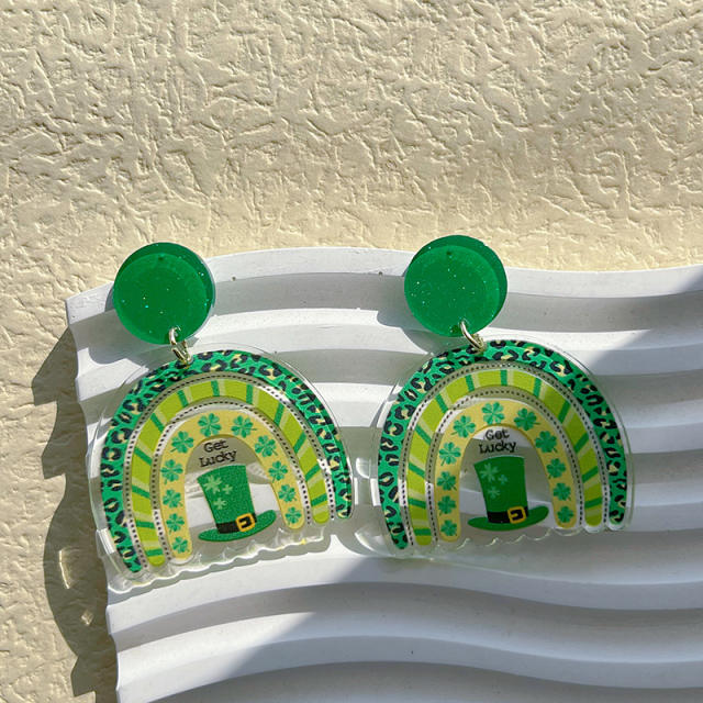 Spring summer green color rainbow st. patrick's day earrings