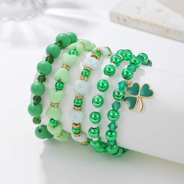 Spring green color clover beaded  St.Patrick's Day bracelet