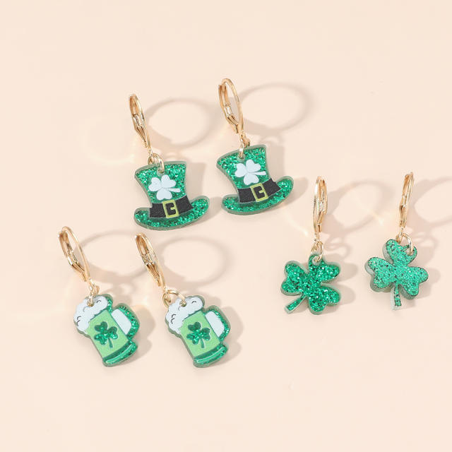 Creative acrylic clover st. patrick's day earrings