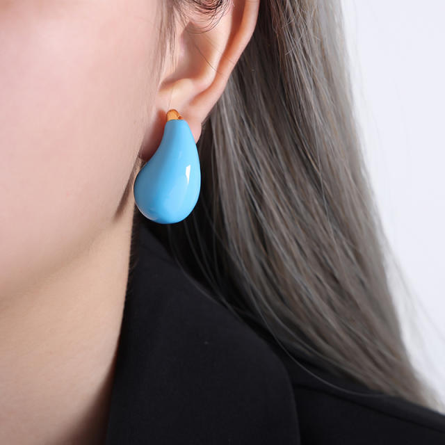 Popular color enamel water drop stainless steel earrings chunky earrings