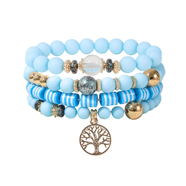 Boho life tree charm colorful beaded bracelet set