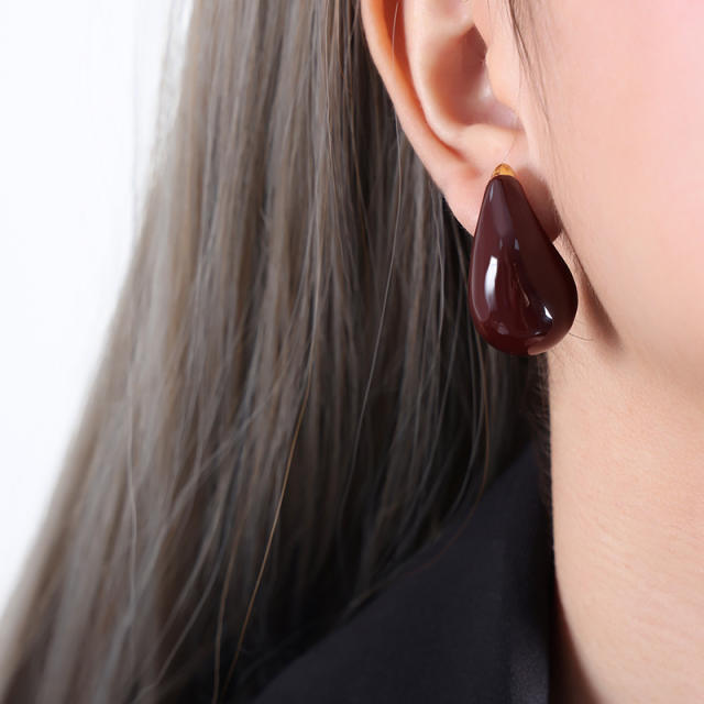 Popular color enamel water drop stainless steel earrings chunky earrings