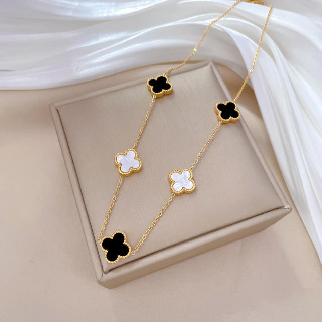 Classic double side clover stainless steel necklace