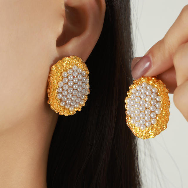 Luxury diamond real gold plated stainless steel earrings chunky earrings