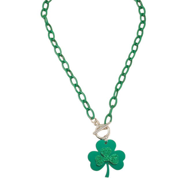 Personality green color acrylic clover charm st. patrick's day necklace