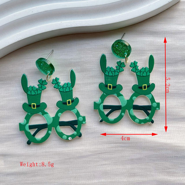 Funny glasses st. patrick's day acrylic earrings