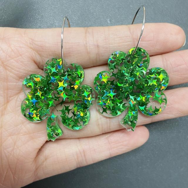 Spring green color st.patrick's day acrylic earrings