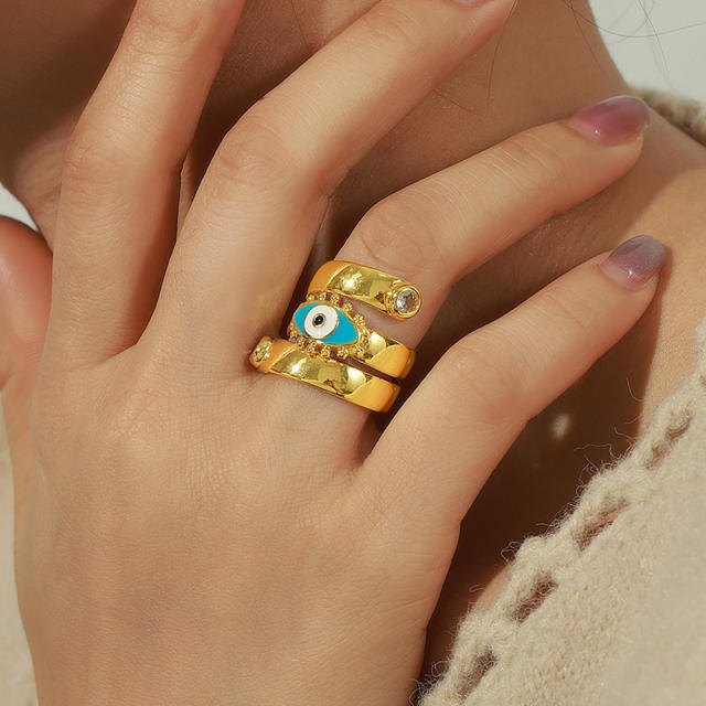 Real gold plated diamond evil eye copper finger rings