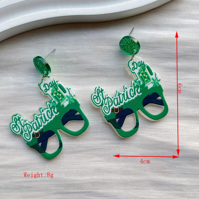 Funny glasses st. patrick's day acrylic earrings