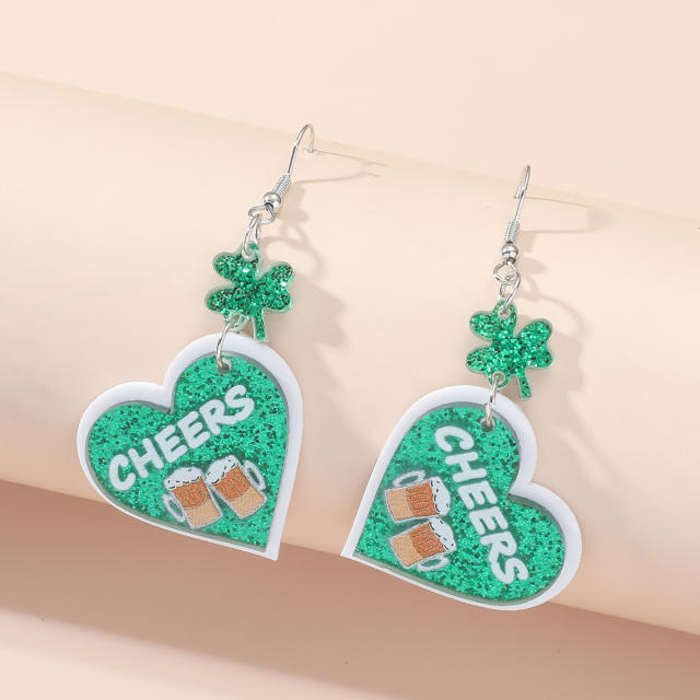 Creative acrylic clover st. patrick's day earrings