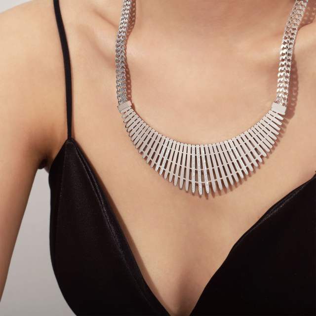 Chunky stainless steel diamond necklace bracelet set