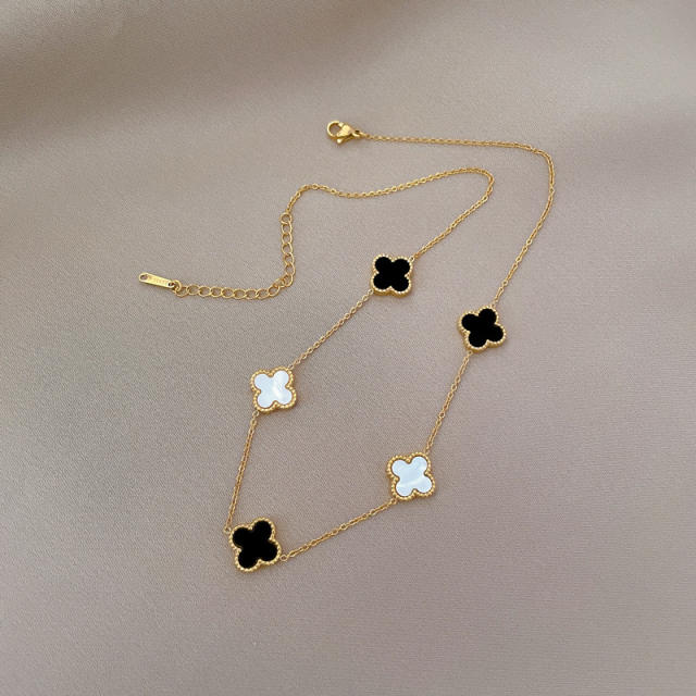 Classic double side clover stainless steel necklace