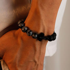 Father's day gift natural stone bead cross symbol stainless steel bracelet