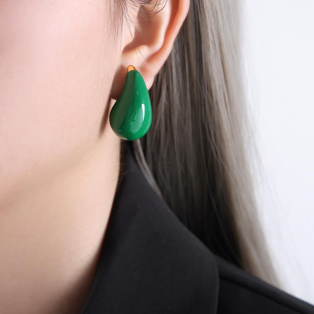 Popular color enamel water drop stainless steel earrings chunky earrings