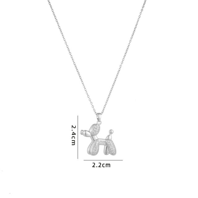 Korean fashion cute balloon dog charm stainless steel chain necklace
