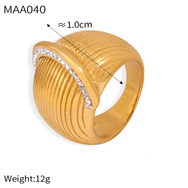 Chunky gold plated diamond stainless steel rings