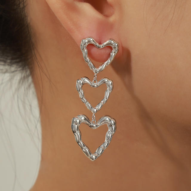 Vintage hollow out heart stainless steel dangle earrings