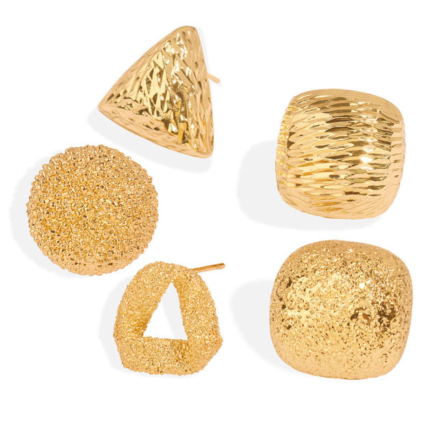 Concise easy match geometric frosted gold plated copper earrings