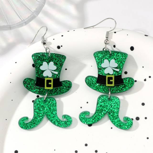 Creative acrylic clover st. patrick's day earrings