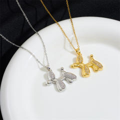 Korean fashion cute balloon dog charm stainless steel chain necklace