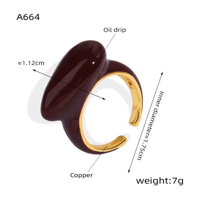 Occident fashion color enamel chunky gold plated copper finger rings