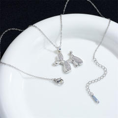 Korean fashion cute balloon dog charm stainless steel chain necklace