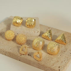 Concise easy match geometric frosted gold plated copper earrings