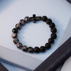 Father's day gift natural stone bead cross symbol stainless steel bracelet