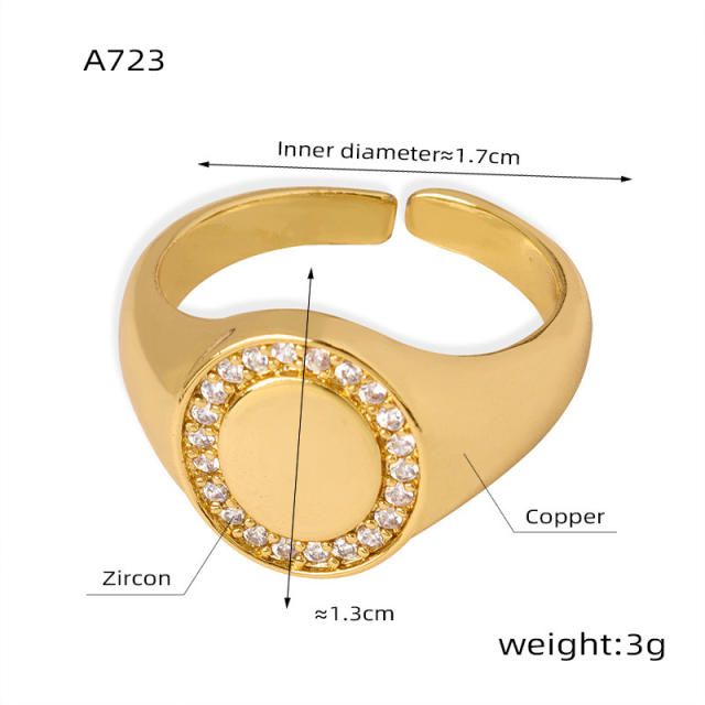 Punk trend rhinestone real gold plated copper finger rings