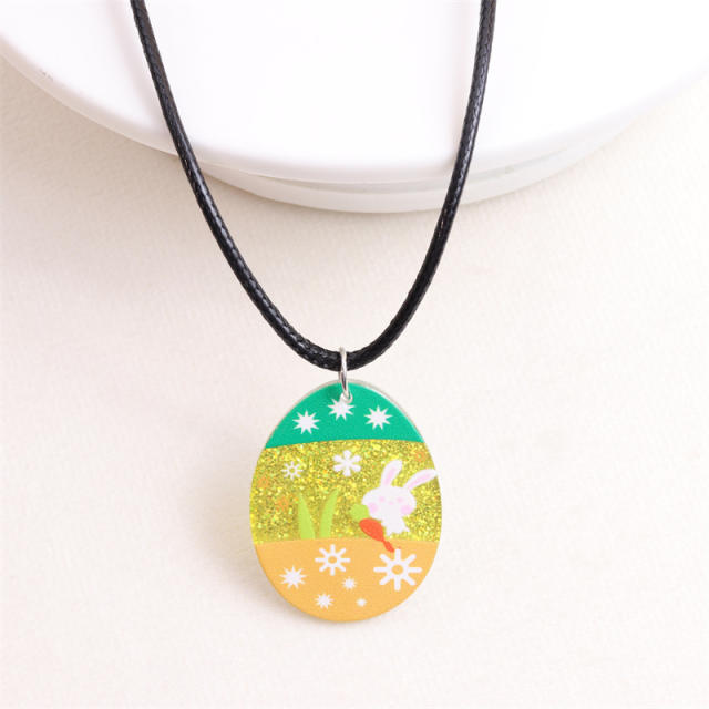 Easter egg pendant PU leather necklace