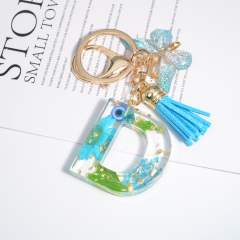 Spring blue daisy flower butterfly acrylic initial letter keychain