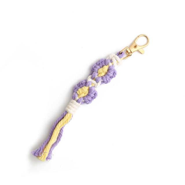 Spring summer handmade braid daisy flower tassel keychain