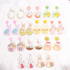 Cute easter bunny acrylic dangle earrings necklace set