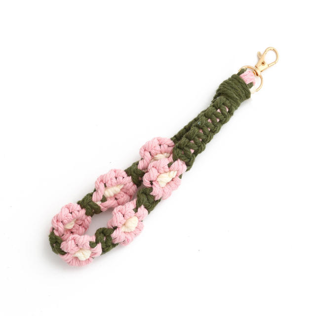 Boho handmade braided daisy flower keychain wrislet keychain