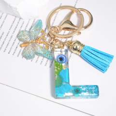 Spring blue daisy flower butterfly acrylic initial letter keychain