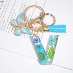 Spring blue daisy flower butterfly acrylic initial letter keychain