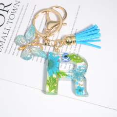 Spring blue daisy flower butterfly acrylic initial letter keychain