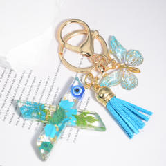 Spring blue daisy flower butterfly acrylic initial letter keychain