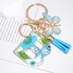 Spring blue daisy flower butterfly acrylic initial letter keychain