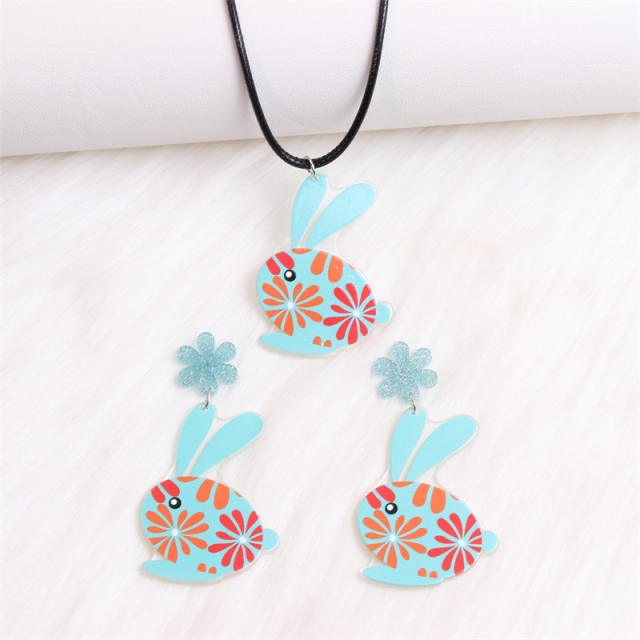 Cute easter bunny acrylic dangle earrings necklace set