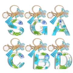 Spring blue daisy flower butterfly acrylic initial letter keychain